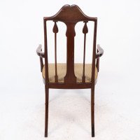 Liberty & Co., Arts & Crafts Mahogany Armchair with Fruitwood Floral Inlaid Decor - Thumbnail 14