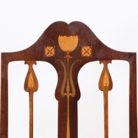 Liberty & Co., Arts & Crafts Mahogany Armchair with Fruitwood Floral Inlaid Decor - Thumbnail 7