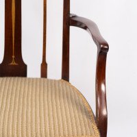 Liberty & Co., Arts & Crafts Mahogany Armchair with Fruitwood Floral Inlay - Thumbnail 8