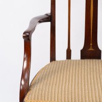 Liberty & Co., Arts & Crafts Mahogany Armchair with Fruitwood Floral Inlaid Decor - Thumbnail 9