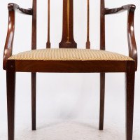 Liberty & Co., Arts & Crafts Mahogany Armchair with Fruitwood Floral Inlaid Decor - Thumbnail 12