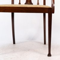 Liberty & Co., Arts & Crafts Mahogany Armchair with Fruitwood Floral Inlaid Decor - Thumbnail 13