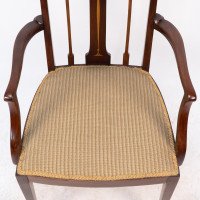 Liberty & Co., Arts & Crafts Mahogany Armchair with Fruitwood Floral Inlaid Decor - Thumbnail 10