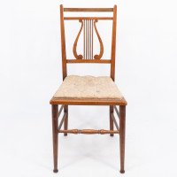 Aesthetic Movement Walnut Lyre Back Bedroom or Side Chair with Button Seat - Thumbnail 2