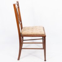 Aesthetic Movement Walnut Lyre Back Bedroom or Side Chair with Button Seat - Thumbnail 5