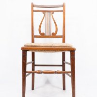 Aesthetic Movement Walnut Lyre Back Bedroom or Side Chair with Button Seat - Thumbnail 8