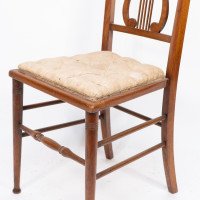 Aesthetic Movement Walnut Lyre Back Bedroom or Side Chair with Button Seat - Thumbnail 11