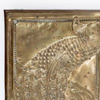Aesthetic Movement Brass Mirror with Stylised Peacocks Perched on a Branch - Thumbnail 5