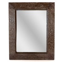 Arts & Crafts copper mirror with stylised decoration and flower heads - Thumbnail 1