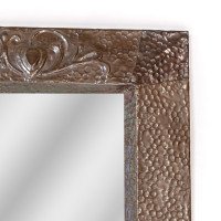 Arts & Crafts copper mirror with stylised decoration and flower heads - Thumbnail 6
