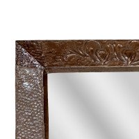 Arts & Crafts copper mirror with stylised decoration and flower heads - Thumbnail 4