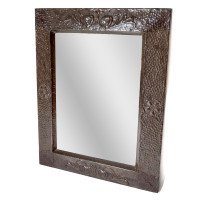 Arts & Crafts copper mirror with stylised decoration and flower heads - Thumbnail 2