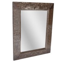 Arts & Crafts copper mirror with stylised decoration and flower heads - Thumbnail 3