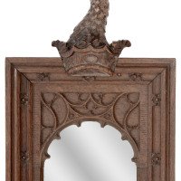 A Gothic Revival Oak Mirror Surmounted with a Carved Eagle to the Top - Thumbnail 4