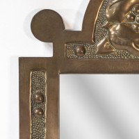 An Arts & Crafts brass mirror with floral and bead decorations - Thumbnail 2