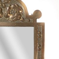 An Arts & Crafts brass mirror with floral and bead decorations - Thumbnail 6