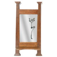 Liberty & Co., attributed. Arts & Crafts Wall Mirror with an Engraved Flower to the Glass - Thumbnail 2