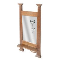 Liberty & Co., attributed. Arts & Crafts Wall Mirror with an Engraved Flower to the Glass - Thumbnail 3