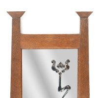 Liberty & Co., attributed. Arts & Crafts Wall Mirror with an Engraved Flower to the Glass - Thumbnail 5