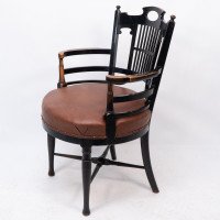 E. W. Godwin, Style Of, anglo-Japanese Ebonised Armchair with Leather Seat - Thumbnail 3