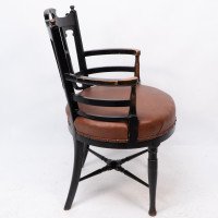 E. W. Godwin, Style Of, anglo-Japanese Ebonised Armchair with Leather Seat - Thumbnail 4