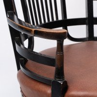 E. W. Godwin, Style Of, anglo-Japanese Ebonised Armchair with Leather Seat - Thumbnail 12