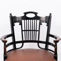 E. W. Godwin, Style Of, anglo-Japanese Ebonised Armchair with Leather Seat - Thumbnail 8