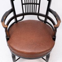 E. W. Godwin, Style Of, anglo-Japanese Ebonised Armchair with Leather Seat - Thumbnail 10