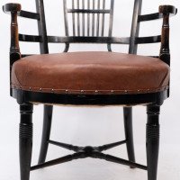 E. W. Godwin, Style Of, anglo-Japanese Ebonised Armchair with Leather Seat - Thumbnail 11