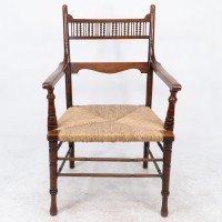 George Bell & George Freeth Roper. Aesthetic Movement Walnut Rush Seat Armchair - Thumbnail 2