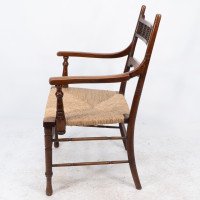 George Bell & George Freeth Roper. Aesthetic Movement Walnut Rush Seat Armchair - Thumbnail 4