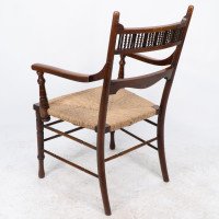 George Bell & George Freeth Roper. Aesthetic Movement Walnut Rush Seat Armchair - Thumbnail 15