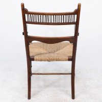 George Bell & George Freeth Roper. Aesthetic Movement Walnut Rush Seat Armchair - Thumbnail 16