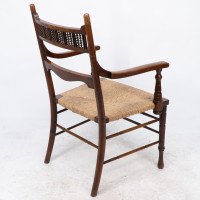 George Bell & George Freeth Roper. Aesthetic Movement Walnut Rush Seat Armchair - Thumbnail 17