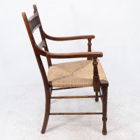 George Bell & George Freeth Roper. Aesthetic Movement Walnut Rush Seat Armchair - Thumbnail 5