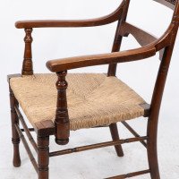 George Bell & George Freeth Roper. Aesthetic Movement Walnut Rush Seat Armchair - Thumbnail 12