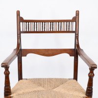 George Bell & George Freeth Roper. An Aesthetic Movement Walnut Rush Seat Armchair - Thumbnail 6