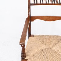 George Bell & George Freeth Roper. Aesthetic Movement Walnut Rush Seat Armchair - Thumbnail 9