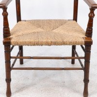 George Bell & George Freeth Roper. Aesthetic Movement Walnut Rush Seat Armchair - Thumbnail 10