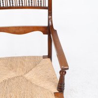 George Bell & George Freeth Roper. Aesthetic Movement Walnut Rush Seat Armchair - Thumbnail 11