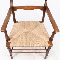 George Bell & George Freeth Roper. Aesthetic Movement Walnut Rush Seat Armchair - Thumbnail 13
