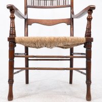 George Bell & George Freeth Roper. Aesthetic Movement Walnut Rush Seat Armchair - Thumbnail 14