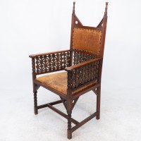 Liberty & Co., Arts & Crafts Moorish Armchair with Original Leather Seat - Thumbnail 3