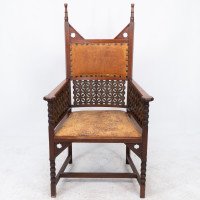 Liberty & Co., Arts & Crafts Moorish Armchair with Original Leather Seat - Thumbnail 2