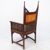 Liberty & Co., Arts & Crafts Moorish Armchair with Original Leather Seat - Thumbnail 17