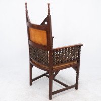 Liberty & Co., Arts & Crafts Moorish Armchair with Original Leather Seat - Thumbnail 19