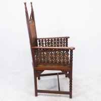 Liberty & Co., A Rare Moorish Armchair with Original Leather Seat - Thumbnail 4