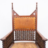 Liberty & Co., Arts & Crafts Moorish Armchair with Original Leather Seat - Thumbnail 8