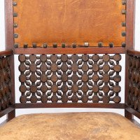 Liberty & Co., Arts & Crafts Moorish Armchair with Original Leather Seat - Thumbnail 9