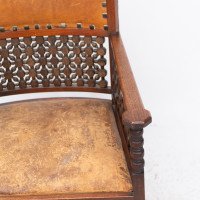 Liberty & Co., Arts & Crafts Moorish Armchair with Original Leather Seat - Thumbnail 13